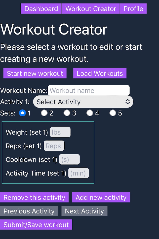 Image of my workout app
